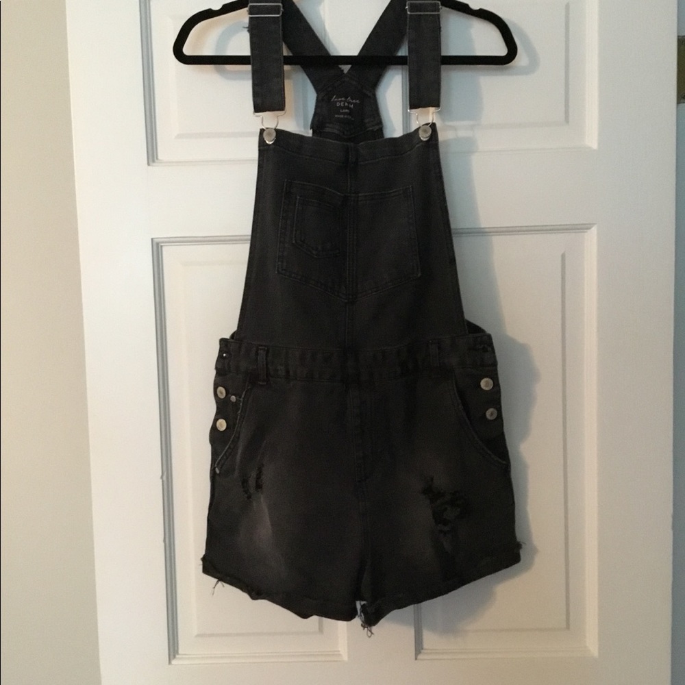 Love Tree Faded Black Stretch Overalls